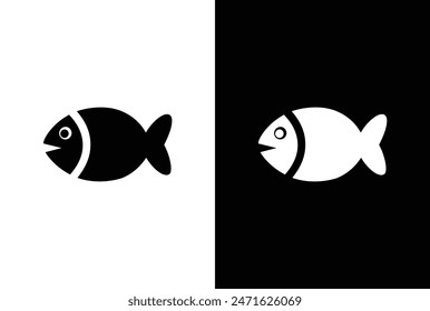 Fish on a black white. Fish icon vector isolated on white black background. food illustration sign collection. Fish icon vector