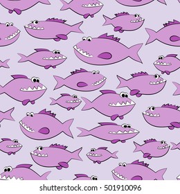 Fish on blue background. Seamless pattern.
