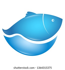 Fish on a blue wave silhouette for fishing