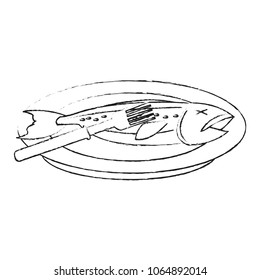 Fish on dish seafood sketch