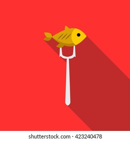 Fish on fork icon, flat style