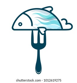 Fish on the fork symbol for food