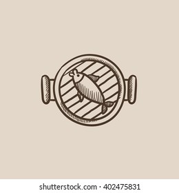 Fish on grill sketch icon.