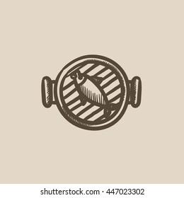 Fish on grill vector sketch icon isolated on background. Hand drawn Fish on grill icon. Fish on grill sketch icon for infographic, website or app.
