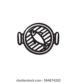 Fisch auf Grill, Vektorgrafik Symbol einzeln auf Hintergrund. Handgezeichneter Fisch auf Grillsymbol. Fischen auf Grillskizze Icon für Infografik, Website oder App.