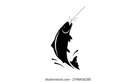 fish on a hook, black isolated silhouette