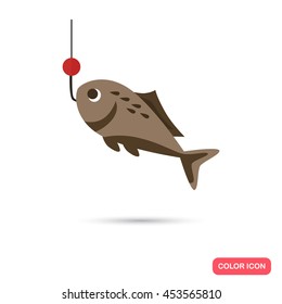 Fish on the hook color flat icon