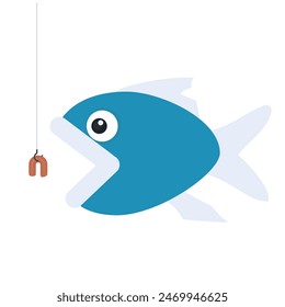 Fish on the hook. Fishing, vector illustration