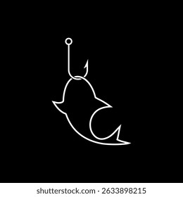 Fish on hook icon isolated on black background