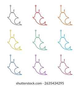 Fish on hook icon isolated on white background. Set icons colorful