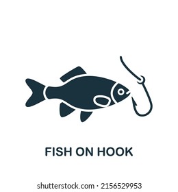 Fisch auf dem Haken Symbol. Einfarbiges einfaches Fischerei-Symbol für Vorlagen, Webdesign und Infografiken
