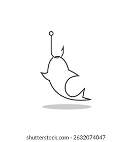 Fish on hook icon with shadow