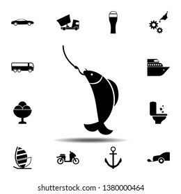 fish on the hook icon. Simple glyph, flat vector element of universal icons set for UI and UX, website or mobile application