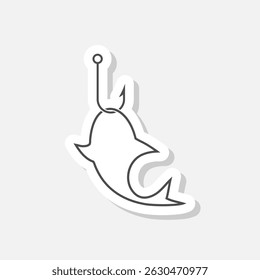 Fish on hook icon sticker isolated on gray background