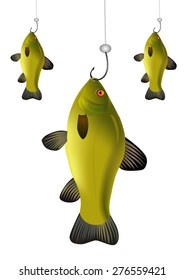 Fish on the hook. Isolated background. Vector illustration.