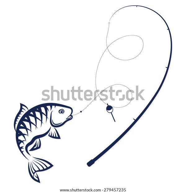 Fish On Hook Rod Silhouette Vector Stock Vector (Royalty Free) 279457235