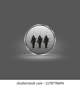 Fish on the hook. Vector icon.