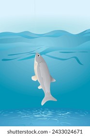 Fish on hook. vector illustration