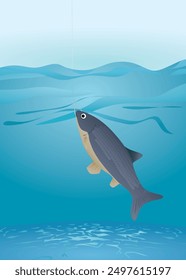 Fish on hook. vector illustration