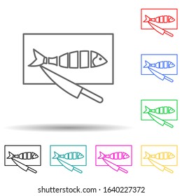fish on a kitchen board multi color style icon. Simple thin line, outline vector of fish production icons for ui and ux, website or mobile application