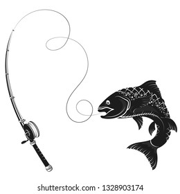 Fish on the line and rod silhouette