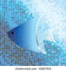 Fish on mosaic background in blue tones