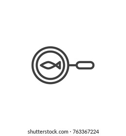 Fish on pan line icon, outline vector sign, linear style pictogram isolated on white. Symbol, logo illustration. Editable stroke