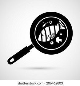 Fish on pan. Vector illustration.