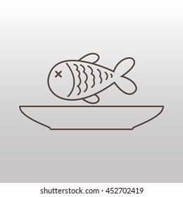 fish on plate with fork and knife, vector illustration