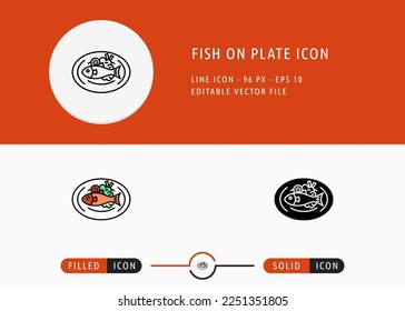 Fish on Plate Icon Isolated on White Background. Healthy Seafood Cooking Thin Line Symbol Stock Vector Illustration For Mobile App And Web Design.