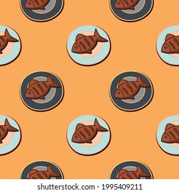 Fish on a plate Seamless Pattern Vector