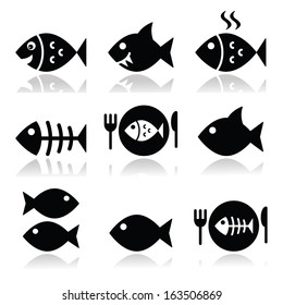 Fish, Fish On Plate, Skeleton Vecotor Icons