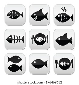 Fish, fish on plate, skeleton vecotor buttons