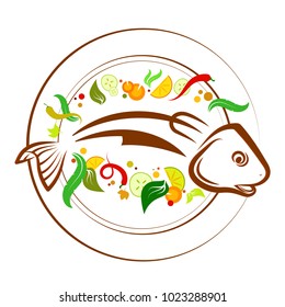 Fish on a plate with vegetables and cutlery