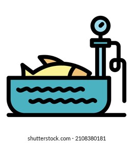 Fish on scales icon. Outline fish on scales vector icon color flat isolated