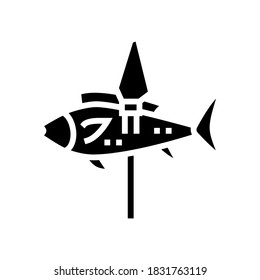 Fish On Spear Glyph Icon Vector. Fish On Spear Sign. Isolated Contour Symbol Black Illustration