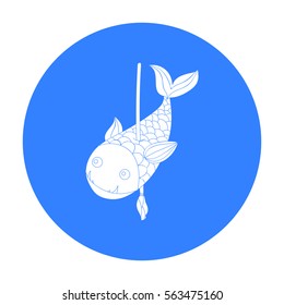 Fish on the spear icon in black style isolated on white background. Stone age symbol stock vector illustration.