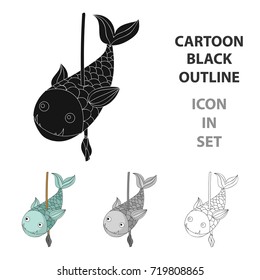 Fish on the spear icon in cartoon style isolated on white background. Stone age symbol stock vector illustration.
