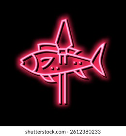 fish on spear neon light sign vector. fish on spear sign. isolated symbol illustration
