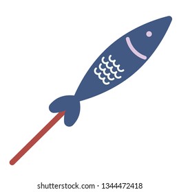 Fish on a stick flat illustration on white