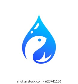 fish on water drop logo template, flat style, fish oil icon, modern design