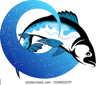Fish on a wave blue design for fishing