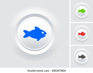 Fish on White Bevel Round Button