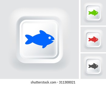 Fish on White Square Button