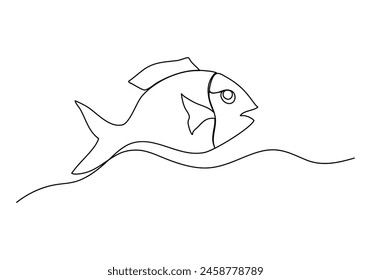 Fish, one line drawing vector illustration.