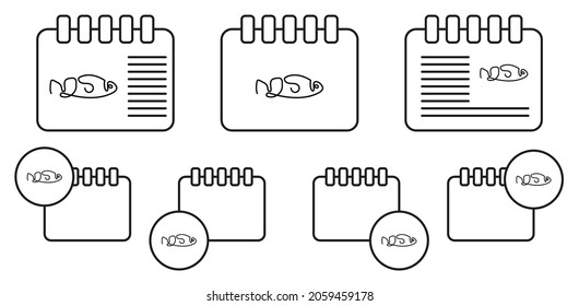 Fish one line vector icon in calender set illustration for ui and ux, website or mobile application