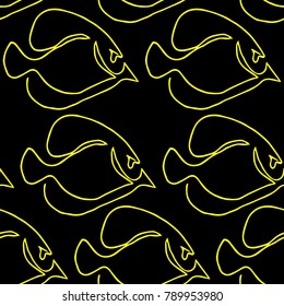 Fish with one line vector illustration. Doodle style. Design, print, decor, textile, paper