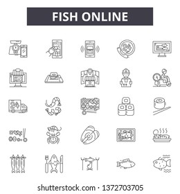 Fish online line icons, signs, vector set, outline illustration concept 