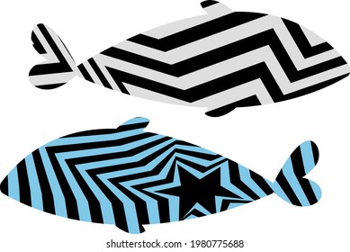 fish in op art style interesting patterns on marine life modern icons for design