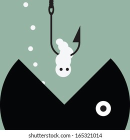 Fish open mouth to eat warm on a hook. Abstract background on being trapped with bait concept.  
